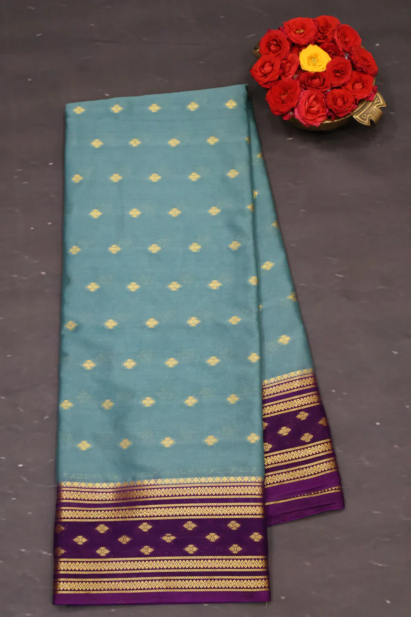 Semi Mysore Silk Saree Metallic Blue